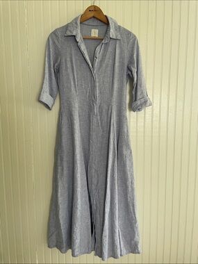 Joie Light Blue Button-Front Linen blend Shirt Dress with Pockets XS